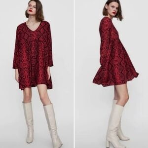 Zara Long Sleeve Snake Skin Print Mini Shaft Dress- size S
